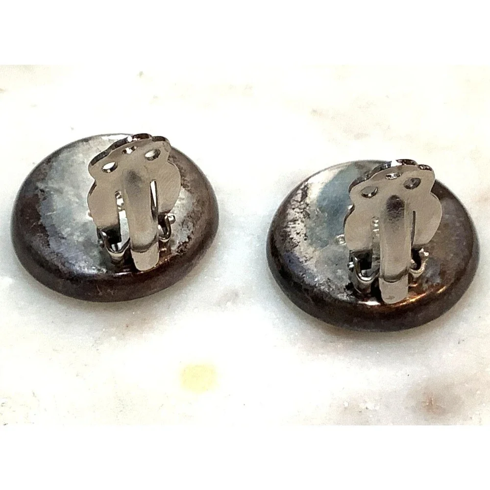 Sterling Earrings Mexico Clip On 925 Silver Inlaid Stones Turquoise Signed CII